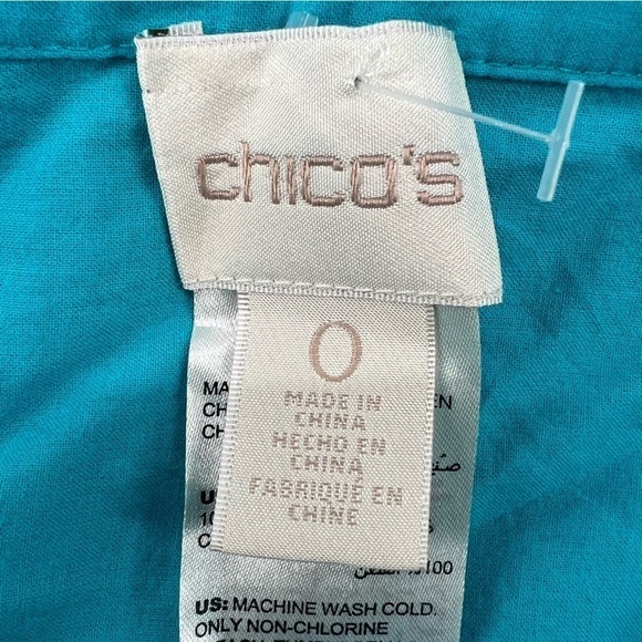 CHICO’s Blue 3/4 Sleeve Scalloped Lace Hem Blouse Size 4 (0 CHICO's) Women’s - Picture 2 of 6